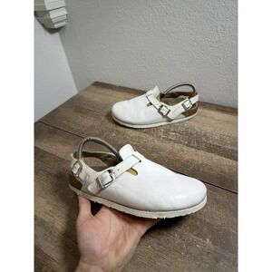 Birkenstock Tokio White Leather Work Shoes Back‎ Strap Clogs Sz 39 Womens 8